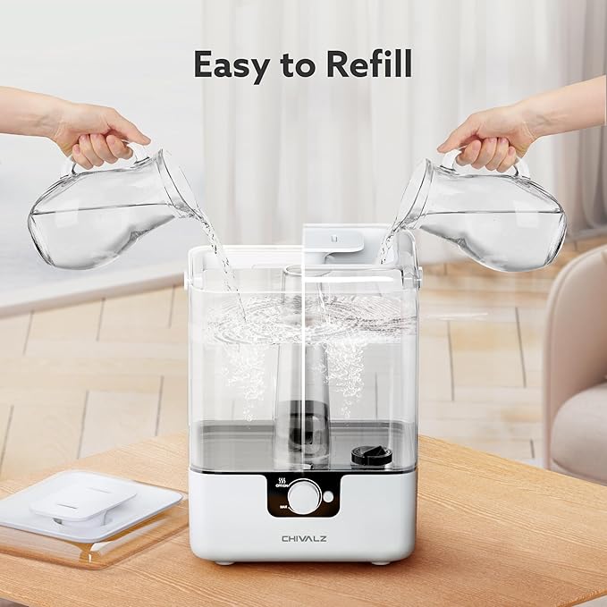 CHIVALZ Humidifiers for Bedroom Large Room Home, 6L Cool Mist Humidifier for Baby and Plant, Oil Diffuser, Top Fill Humidifier with Night Light, Quiet 23dB, Up to 26H, White 1Pack