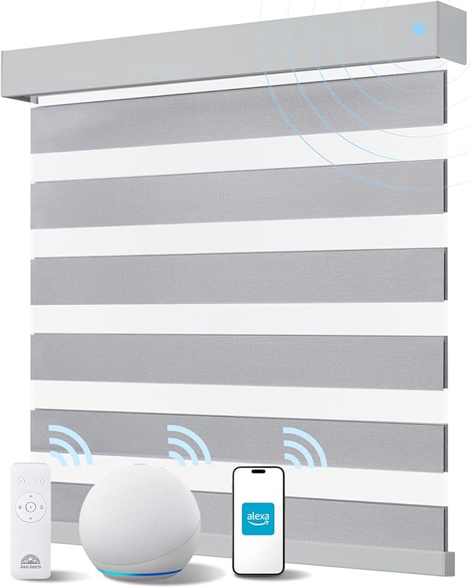 Smart Zebra Blinds for Windows, Alexa Motorized Blinds with Remote Control, Automatic Electric Power Zebra Shades for Indoor Windows (58" W x 72" H,Gray)