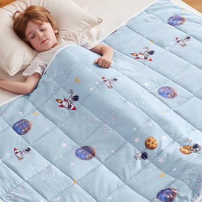 anfie Weighted Blanket Kids(50"x60" 5lbs) Weighted Blanket Cooling Blanket for Sleeping,Throw Size Breathable Blanket with Premium Glass Bead(Space Light Blue)
