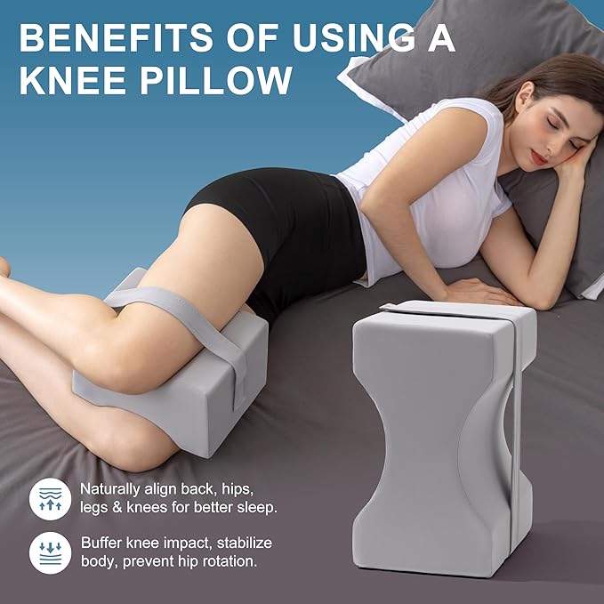 Knee Pillow for Side Sleepers,Leg Pillow for Sciatica,Back,HIPS,Knees,Joints Pain Relief,Pillows for Between Legs While Sleeping Spine Alignment Support & Relieves Pressure,Basic Strap,Arctic Gray