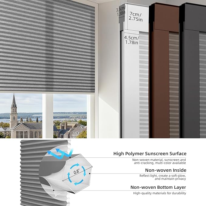 ZSTARR Motorized Skylight Shades Blackout Cellular Honeycomb Electric Blinds with Solar Panel Cordless Rechargeable with Remote for Roof and Slanted Windows (LF Silver Grey)