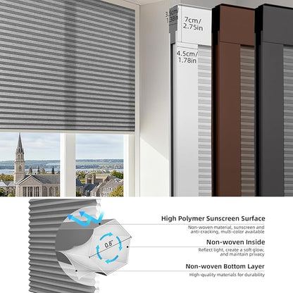 ZSTARR Motorized Skylight Shades Blackout Cellular Honeycomb Electric Blinds with Solar Panel Cordless Rechargeable with Remote for Roof and Slanted Windows (LF Silver Grey)