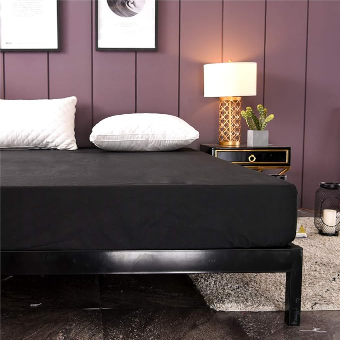 Holawakaka Twin Waterproof Mattress Protector Black Fitted Sheet Breathable Bed Mattress Pad Cover, 14" Deep Pocket (Black, Twin)