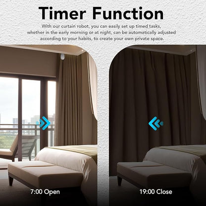 Automatic Curtain Opener with 120 rpm Output Speed - Smart Home Robot with App Remote Control - Compatible with Standard Roman Rod Accessories - Tool Free Installation