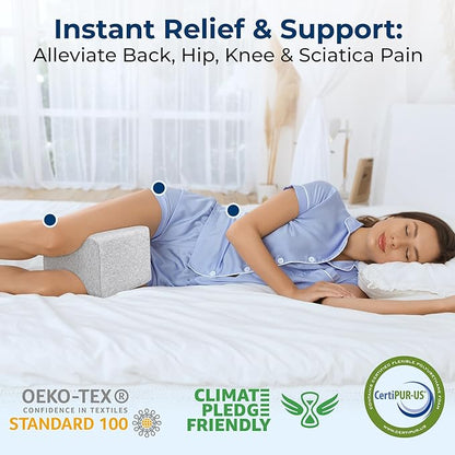5 STARS UNITED Knee Pillow for Side Sleepers - Hip Pain Relief, Memory Foam Leg Cushion for Side Sleeping - Between Legs Pillow for Sciatica & Lower Back Pain, Gray Cotton Cover
