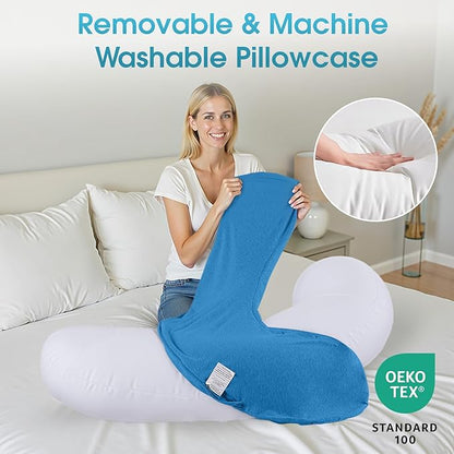 Body Pillow, Long Pillow, Memory Foam Body Pillow, C-Shaped Side Sleep Pillow, Machine Washable Pillowcase, Light Blue-47”×10”