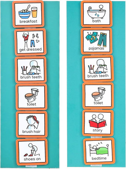 Morning and Bedtime Routine Chart with 12 visual symbols pecs cards by Create Visual Aids to support routine, transition for children, autism, aspergers, ADHD, speech and language delay.