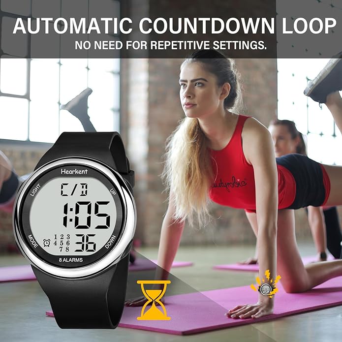 8 Vibrating Alarm Watch Medication Reminder Watch for Elderly Big Number Digital, Silent Alarm Wristband with Light and Timer 50 M Waterproof Watch