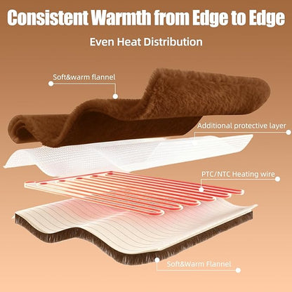 Heated Blanket Electric Blanket Heating, Dual Control Soft Ribbed Faux Fur Electric Blanket with 12 Heat Levels 12H Timer ETL FCC Certified Machine Washable (Camel, King Size - 90" x 100")