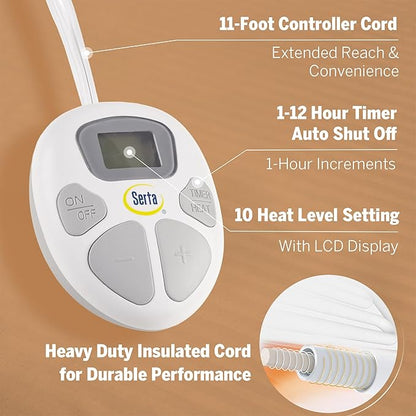 Serta Electric Blanket, Soft, Ribbed, Plush Heating Blanket Twin for Office, Couch, 1-12 hr Auto Shut Off Timer, 10 Lv Heating, ETL Certified, Twin 62"x84" Chestnut Brown