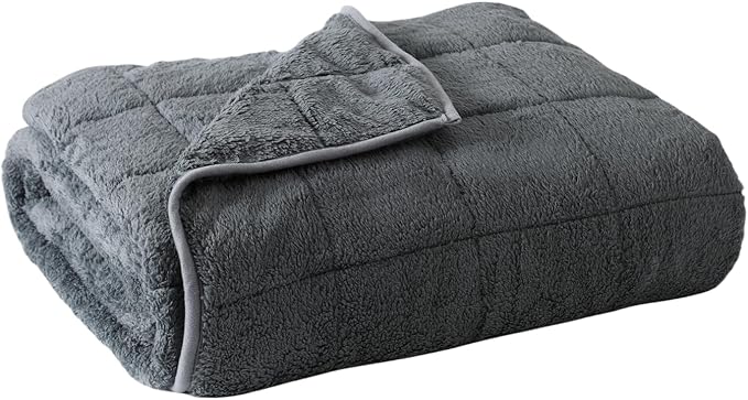 Sherpa Weighted Blanket for Adults, 15 lbs Furry Bed Blanket for Deep Sleep, Super Plush Blanket with Soft Weighted Blanket 60 x 80 inches, Grey