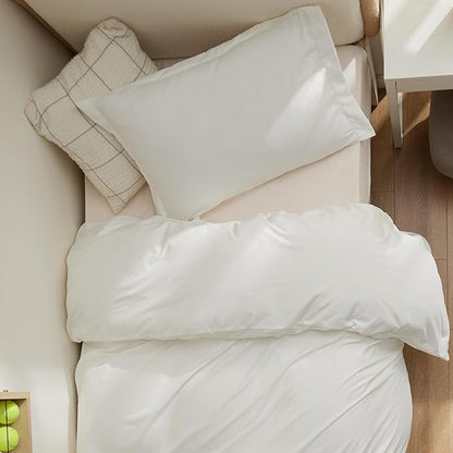 Bedsure Duvet Cover Twin/Twin XL Size - Soft Double Brushed Bedding Set for Kids & Adults, Zipper Closure, 2 Pieces, Includes 1 Duvet Cover (68"x90") & 1 Pillow Sham, NO Comforter, Ivory White