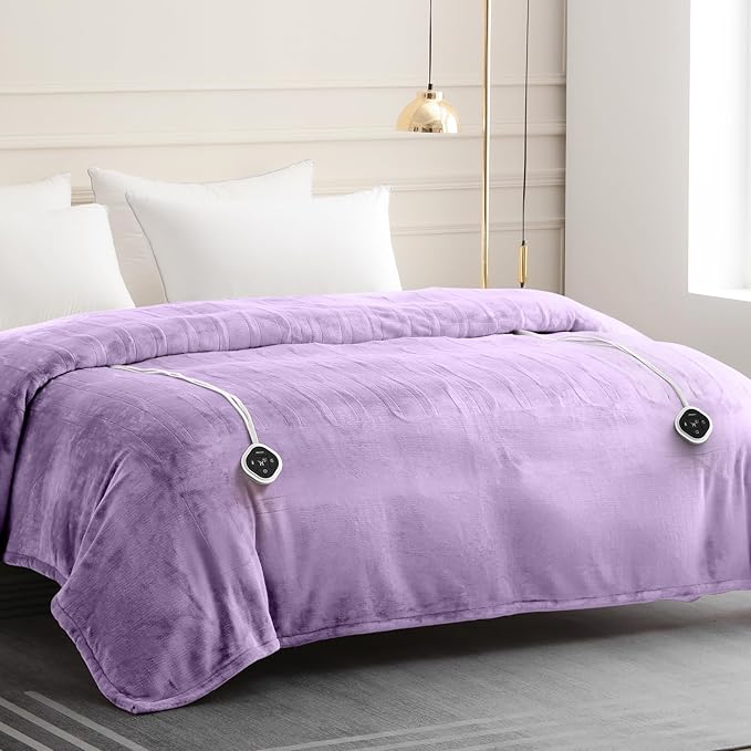 HOMLYNS LuxeHeat Heated Blanket Electric Blanket King Size, Soft Flannel Sherpa Heating Blanket with 10 Heat Settings, 1-10 hrs Timer Auto Shut Off (90x100 inches, Purple)