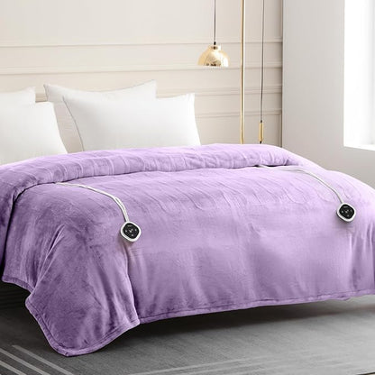 HOMLYNS LuxeHeat Heated Blanket Electric Blanket King Size, Soft Flannel Sherpa Heating Blanket with 10 Heat Settings, 1-10 hrs Timer Auto Shut Off (90x100 inches, Purple)