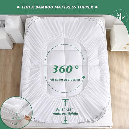 GRT Pillowtop Mattress Topper Twin Size, Rayon from Bamboo Mattress Cover Padded with 900gsm 3D Snow Down Alternative Filling, Extra Thick Mattress Pad Twin for Back Pain