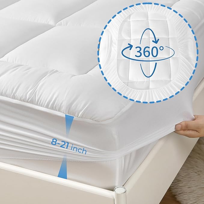 YUGYVOB California King Mattress Topper - 600GSM Extra Thick Cooling & Breathable Mattress Pad with Deep Pocket 8"-21" & Soft Down Alternative Filling, White