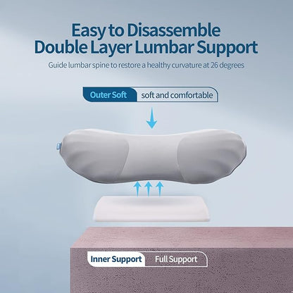 RESTCLOUD Adjustable Lumbar Support Pillow for Sleeping Memory Foam Back Support Pillow for Lower Back Pain Relief and Sleeping, Lumbar Support Pillow for Bed and Chair with 2 Insert Pads