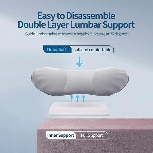 RESTCLOUD Adjustable Lumbar Support Pillow for Sleeping Memory Foam Back Support Pillow for Lower Back Pain Relief and Sleeping, Lumbar Support Pillow for Bed and Chair with 2 Insert Pads