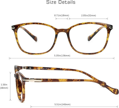 VisionGlobal Blue Light Blocking Glasses for Women/Men, Anti Eyestrain, Computer Reading, TV Glasses, Stylish Square Frame, Anti Glare(Tortoise,+3.00 Magnification)