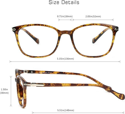 VisionGlobal Blue Light Blocking Glasses for Women/Men, Anti Eyestrain, Computer Reading, TV Glasses, Stylish Square Frame, Anti Glare(Tortoise,+1.25 Magnification)