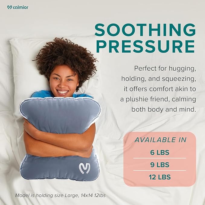 Calmier - 9 lb Sensory Weighted Pillow - Glass Bead Filled Hug Pillow - Ultra Plush Cozy Weight Sensory Pillows for Adults and Kids - Weighted Lap Pad (Light Gray - Minky, 9 LBS)
