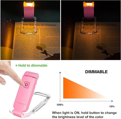 BIGLIGHT Amber Book Reading Light, LED Clip on Book Lights, Reading Lights for Books in Bed, Small Book Light for Kids, USB Rechargeable, 2 Brightness Adjustable for Eye Protection, Pink