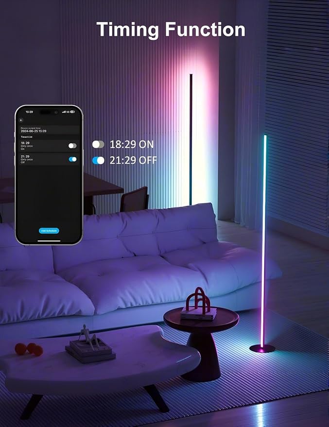 Corner Floor Lamp, RGB IC Smart Corner Lamps Work with Alexa, APP and Remote Control, Music Sync & Timing, Color Changing Ambient Lighting for Living Room Bedroom Gaming One Connected Pair