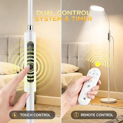 Light Therapy Lamp, 11000 Lux UV-Free Floor Lamp, Full Spectrum LED Sunlight with Touch Remote Control, Adjustable 7 Color Temperatures 9 Brightness Levels for Office Living Room Reading White