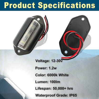 8PCS Xenon White LED License Plate Light, 12V-24V DC Waterproof 6-SMD License Plate Lamp Taillight, For Truck SUV Trailer Van RV Boats as Step Courtesy Light, Dome/Cargo Lights or Under Hood Light