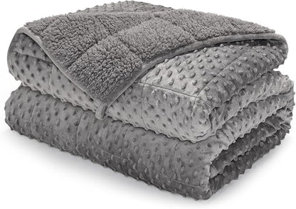 Minky Dot Weighted Blanket for Adults Queen Size 12 lbs, Warm Sherpa Snuggle Heavy Blanket for Autumn Winter with Glass Beads, Great for Stress Relief and Sleep Promotion, Grey 60 x 80 inches