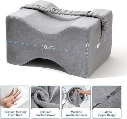 Knee Pillow for Side Sleepers,Leg Pillow for Sciatica,Back,HIPS,Knees,Joints Pain Relief,Pillows for Between Legs While Sleeping Spine Alignment Support & Relieves Pressure,Basic Strap,Natural Grey