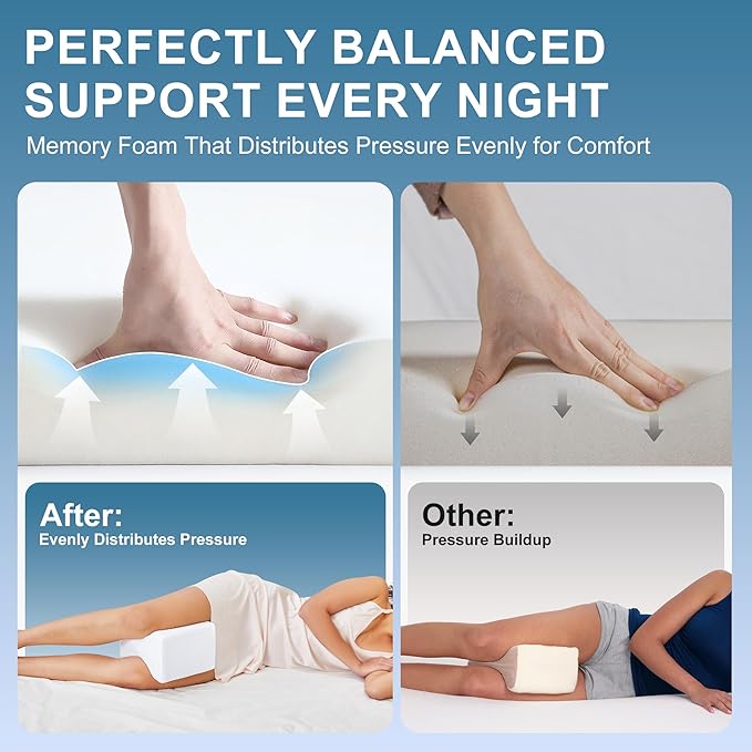 Knee Pillow for Side Sleepers, Leg Pillow for Sciatica, Back, HIPS, Knees, Joints Pain Relief,Pillows for Between Legs While Sleeping Spine Alignment Support & Relieves Pressure,Non-Strap,White
