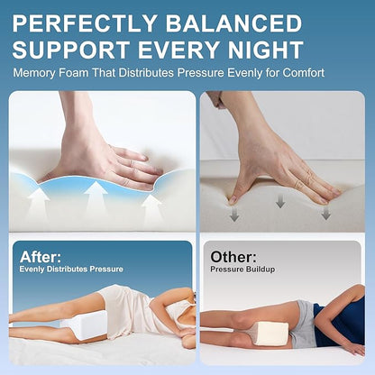 Knee Pillow for Side Sleepers, Leg Pillow for Sciatica, Back, HIPS, Knees, Joints Pain Relief,Pillows for Between Legs While Sleeping Spine Alignment Support & Relieves Pressure,Non-Strap,White