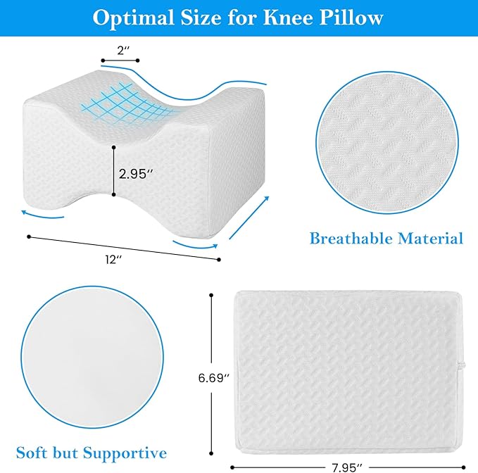 BlissTrends Memory Foam Knee Pillow, Knee Pillow for Side Sleepers, Leg Pillows for Sleeping Blood Circulation, Elevation Pillow for Spine Aligning, Sciatica, Hip, Knee, Ankle Pain, White, X-Large