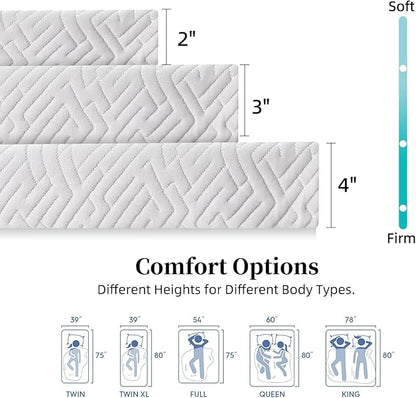 2 inch Memory Foam Mattress Topper Queen Size Bed, Gel Infused Memory Foam Mattress Pad with Cover for Back Pain Relief, 60x80 Inches