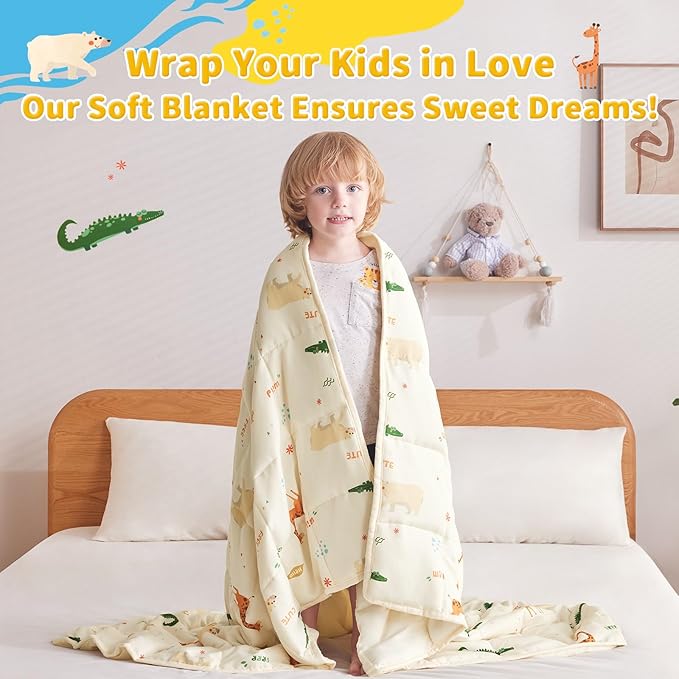 anfie Weighted Blanket Kids (50"x60" 5lbs), Weighted Blanket Cooling Blanket for Sleeping,Throw Size Breathable Blanket with Premium Glass Bead(Beige Animal)