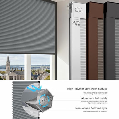ZSTARR Motorized Skylight Shades Blackout Cellular Honeycomb Electric Blinds with Solar Panel Cordless Rechargeable with Remote for Roof and Slanted Windows Custom Size (Black Out Deep Grey)
