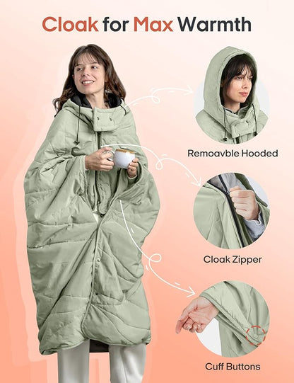 ZonLi Heated Blanket Battery Operated, Wearable Portable Electric Blanket with Rechargeable Battery, 50"x60" Cordless Heated Blanket, Waterproof, Machine Washable(Sage Green)