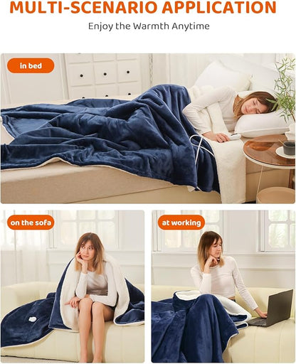 Heated Blanket Electric Blanket Twin Size, Super Soft Cozy Upgraded Flannel Heating Blanket with 9 Heating Levels & 1-9 Hours Auto Off, Fast Heating & Overheat Protection, 62" x 84", Blue