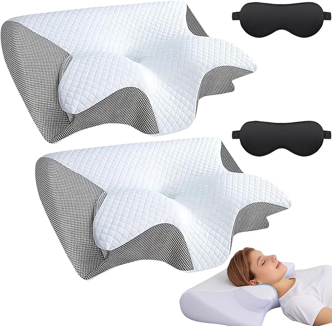 Pillow for Sleep Apnea, Cervical Neck Traction Pillow, 2-in-1 Orthopedic Memory Foam Pillows for Neck Pain Relief, for All Sleeping Positions, Breathable and Not Stuffy (2Pc * Grey)