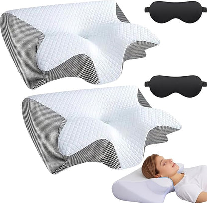 Pillow for Sleep Apnea, Cervical Neck Traction Pillow, 2-in-1 Orthopedic Memory Foam Pillows for Neck Pain Relief, for All Sleeping Positions, Breathable and Not Stuffy (2Pc * Grey)