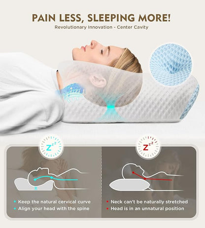 Osteo Cervical Pillow for Neck Pain Relief, Hollow Design Odorless Memory Foam Pillows with Cooling Case, Adjustable Orthopedic Bed Pillow for Sleeping, Support for Side Back Sleepers