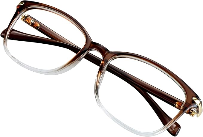 VisionGlobal Blue Light Blocking Glasses for Women, Anti Eyestrain, Computer Reading, TV Glasses, Stylish Square Frame, Anti Glare(Clear Brown,+2.50 Magnification)