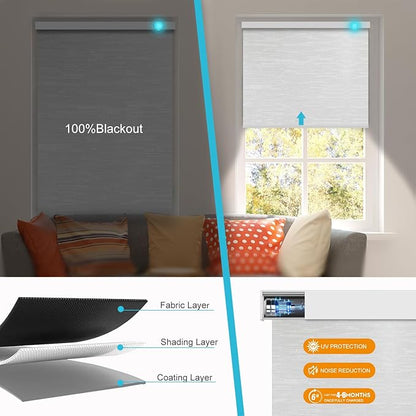 Motorized Blinds with Remote, Smart Blind Roller Shades Compatible with Alexa, Durable Rechargeable Battery Solar Power Electric Window Blinds Customized Size (Jacquard Silver White)