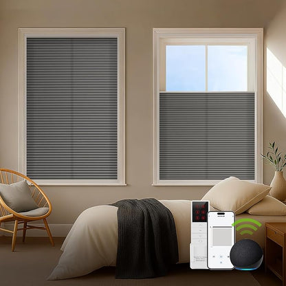 ZSTARR Motorized Skylight Shades Blackout Cellular Honeycomb Electric Blinds with Solar Panel Cordless Rechargeable with Remote for Roof and Slanted Windows Custom Size (LF Gravel)