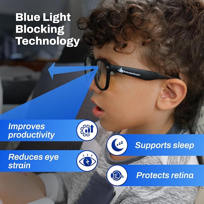 DefenderShield Blue Light Blocking Glasses Kid Series for Computer, Mobile, Gaming, Sleep-Purple - Anti Eye Strain, Headache