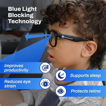 DefenderShield Blue Light Blocking Glasses Kid Series for Computer, Mobile, Gaming, Sleep-Purple - Anti Eye Strain, Headache