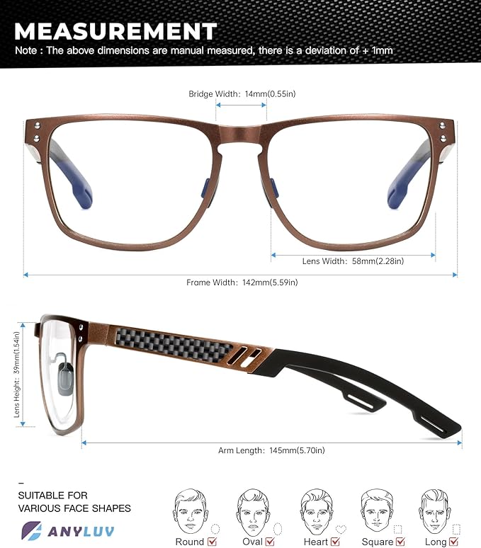 Blue Light Glasses Men Premium Mens Gaming Computer Glasses Clear Lens with Al-Mg Frame Anti Blue Ray Screen Blocker