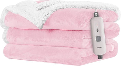Electric Heated Blanket 72"x84" Full Size Flannel & Sherpa - 4 Heat Settings & 10H Auto Shut Off for Safe Overnight Use, Fast Heating, Machine Washable for Bed, Couch, Office - Pink