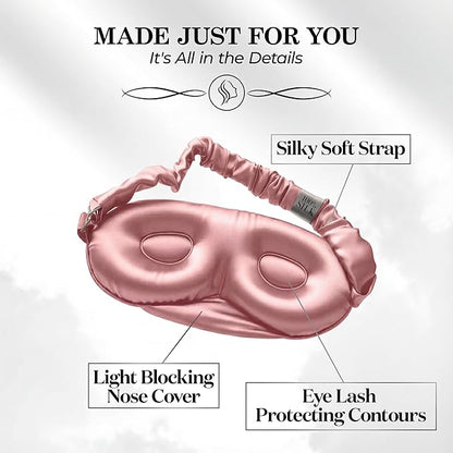 SLEEP SANCTUARY 100% Pure Mulberry Silk Sleep Mask - 22 Momme Light Blocking 3D Contour Silk Eye Mask for Sleeping - Secure Fit for Side Sleepers, Women & Men - Cloud Soft (Pink)